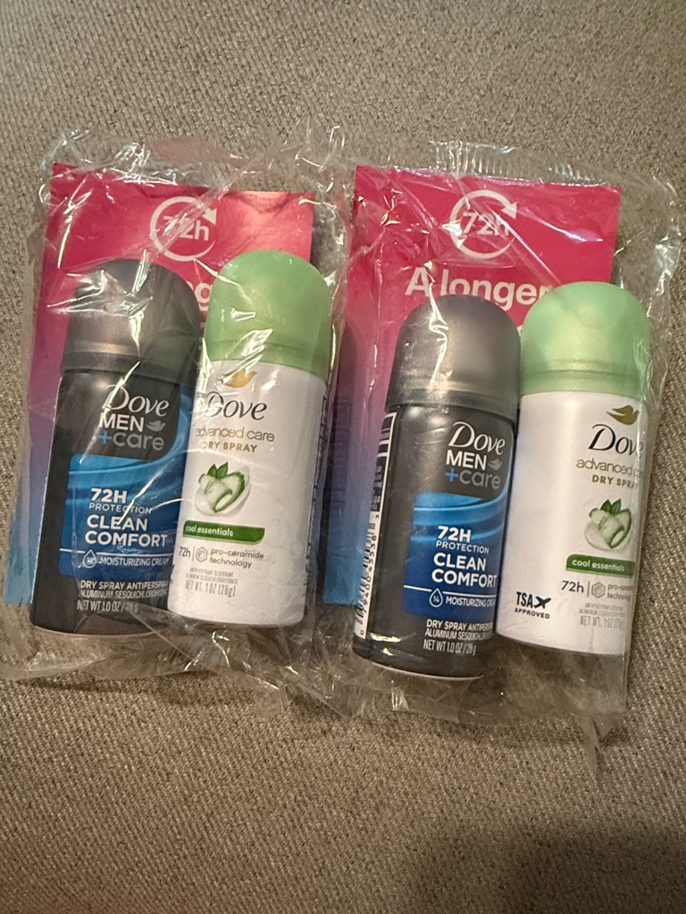 NWT Set 4 Dove Dry Spray Antiperspirant, Travel Size